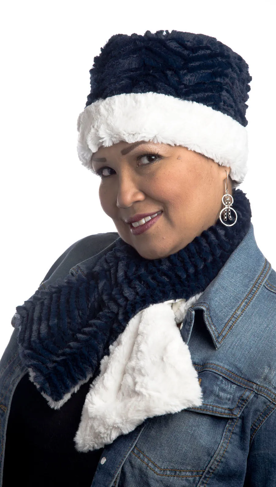 Pull-Thru Scarf - Chevron Faux Fur in Navy (One Left!)