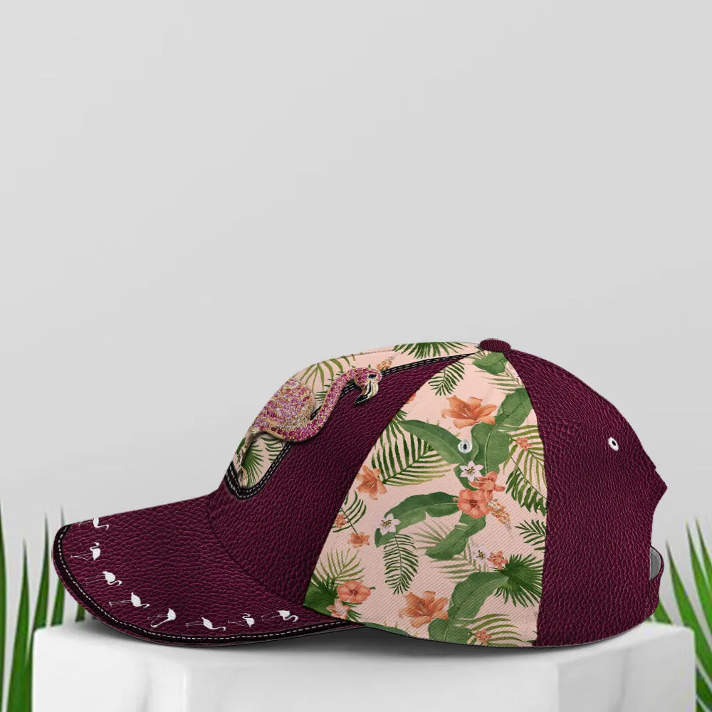 Purple Leather Style Tropical Floral Flamingo Baseball Cap Coolspod