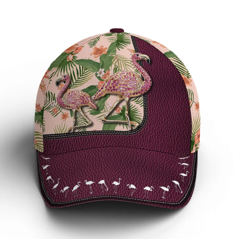 Purple Leather Style Tropical Floral Flamingo Baseball Cap Coolspod