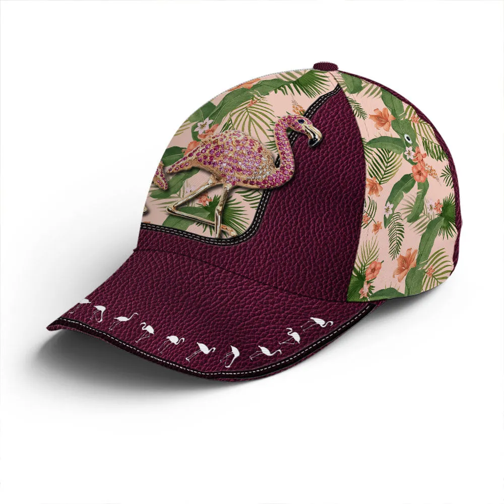 Purple Leather Style Tropical Floral Flamingo Baseball Cap Coolspod