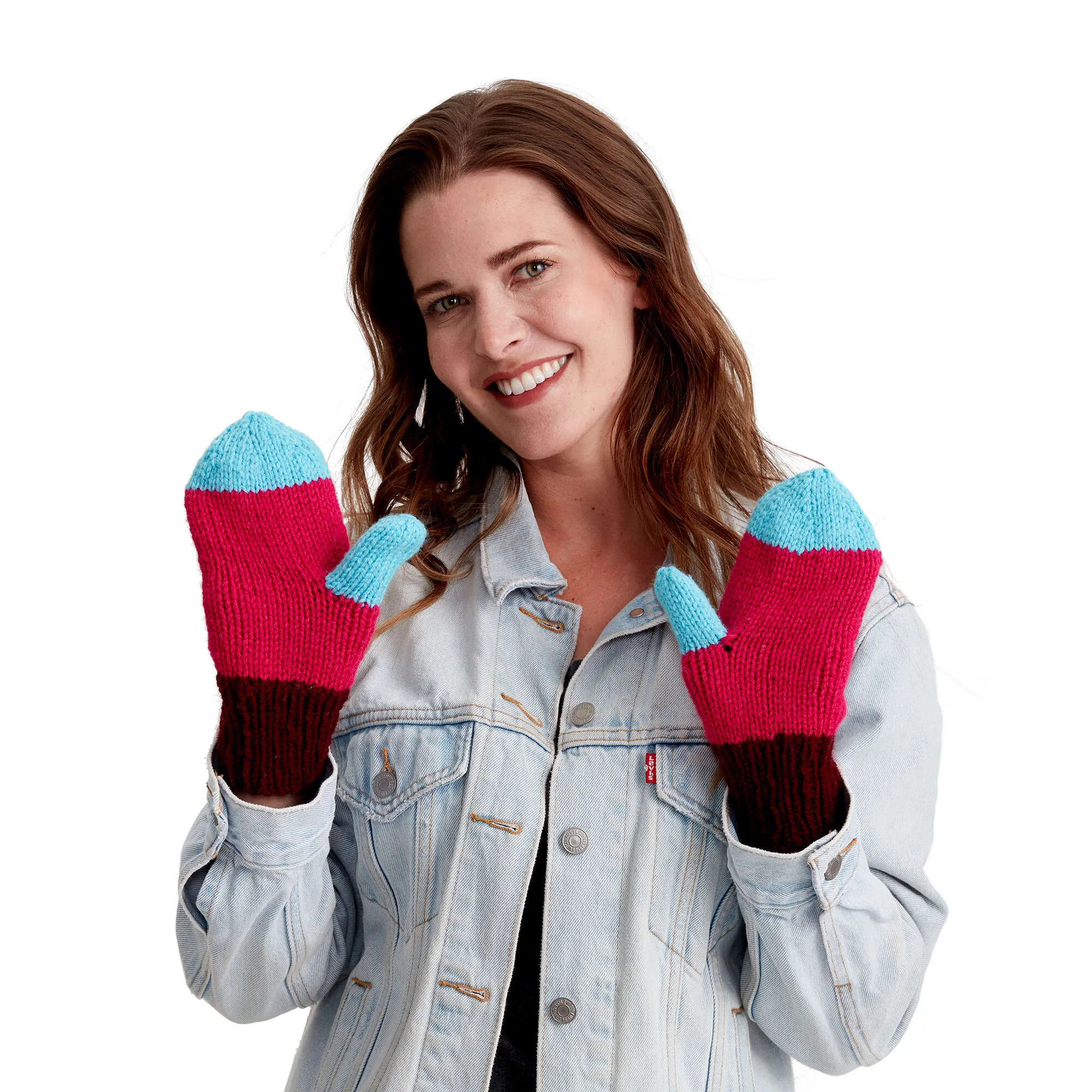 Red Heart Colorblock Family Knit Mittens