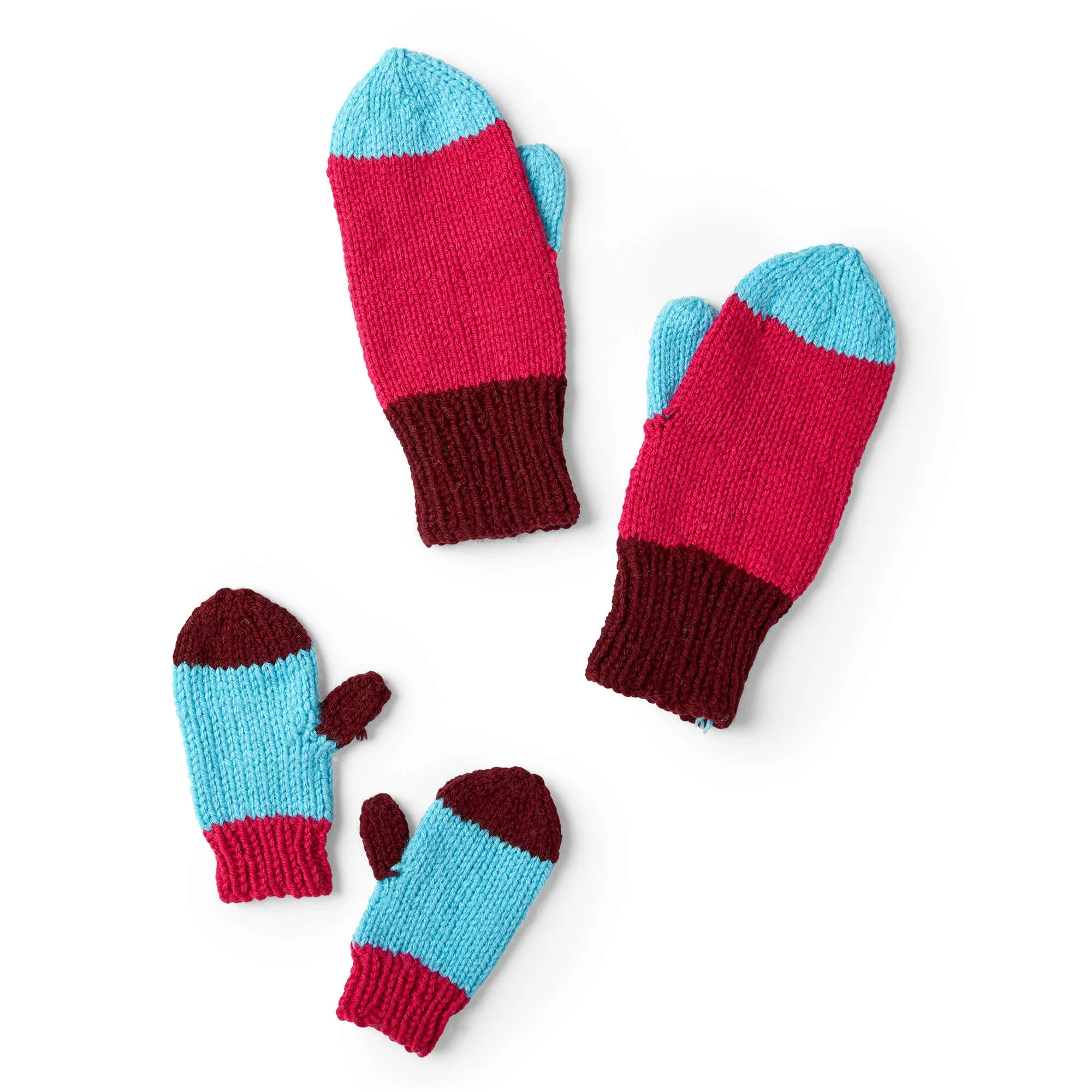 Red Heart Colorblock Family Knit Mittens