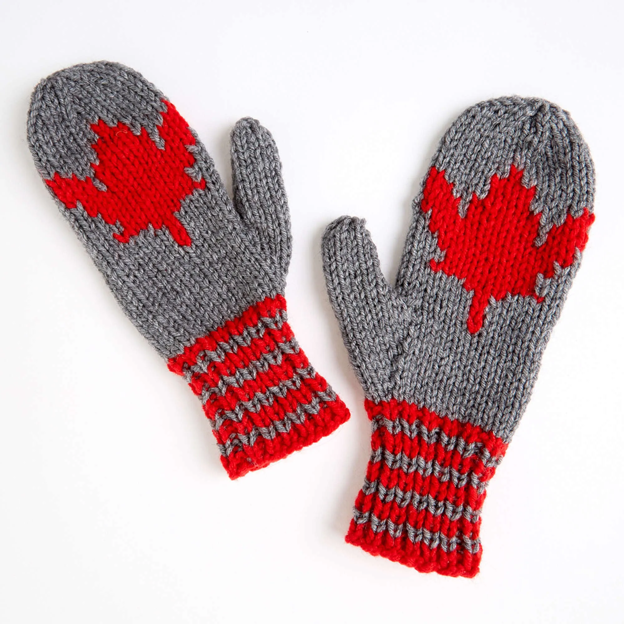 Red Heart Knit Maple Leaf Mittens