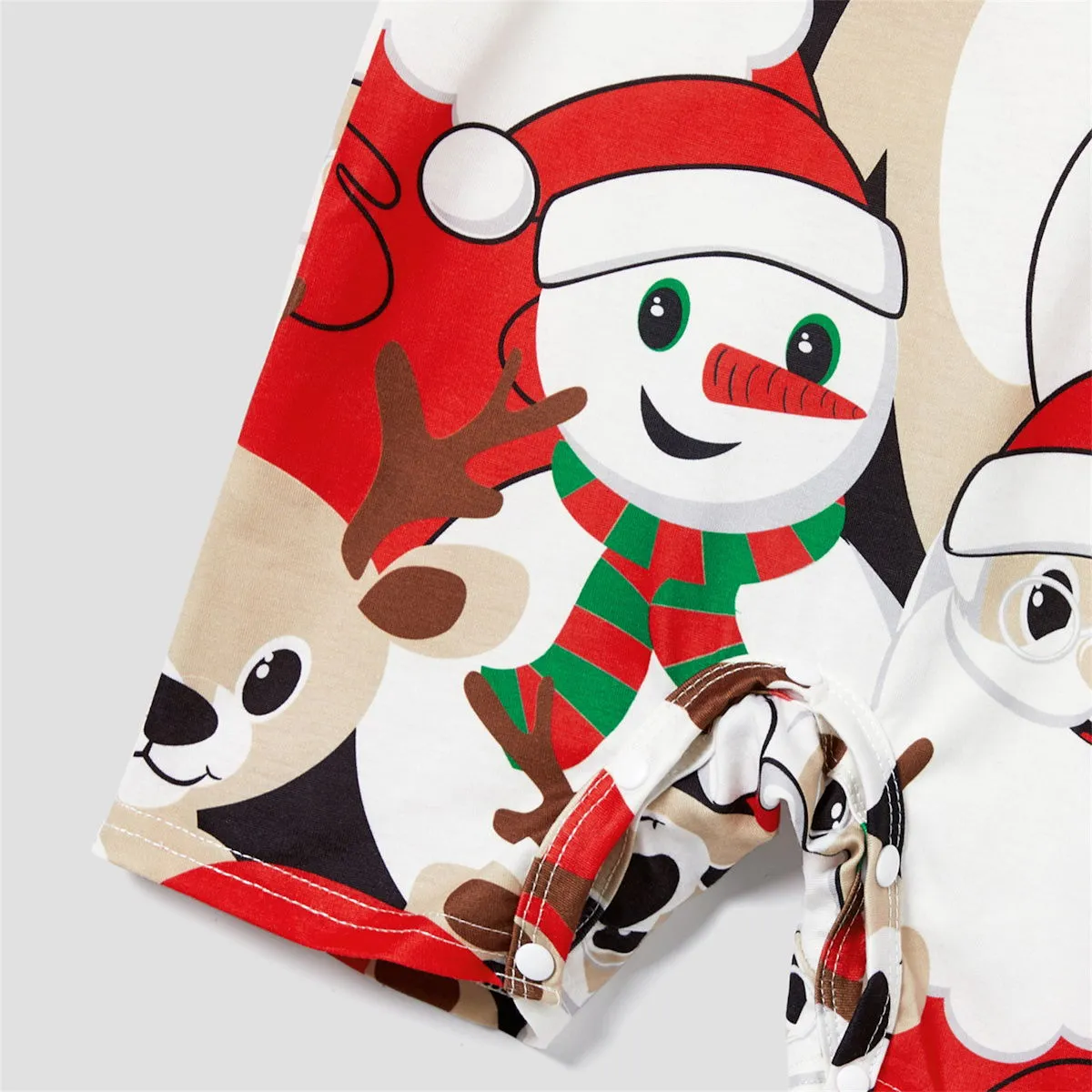 Rudolph Reindeer Hat Scarf Short Sleeve Christmas Pajamas Set Allover Santa Snowman Reindeer Print