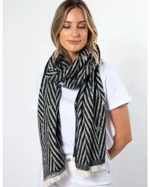 Scarf Diagonal Black Stripe with Golf Stars