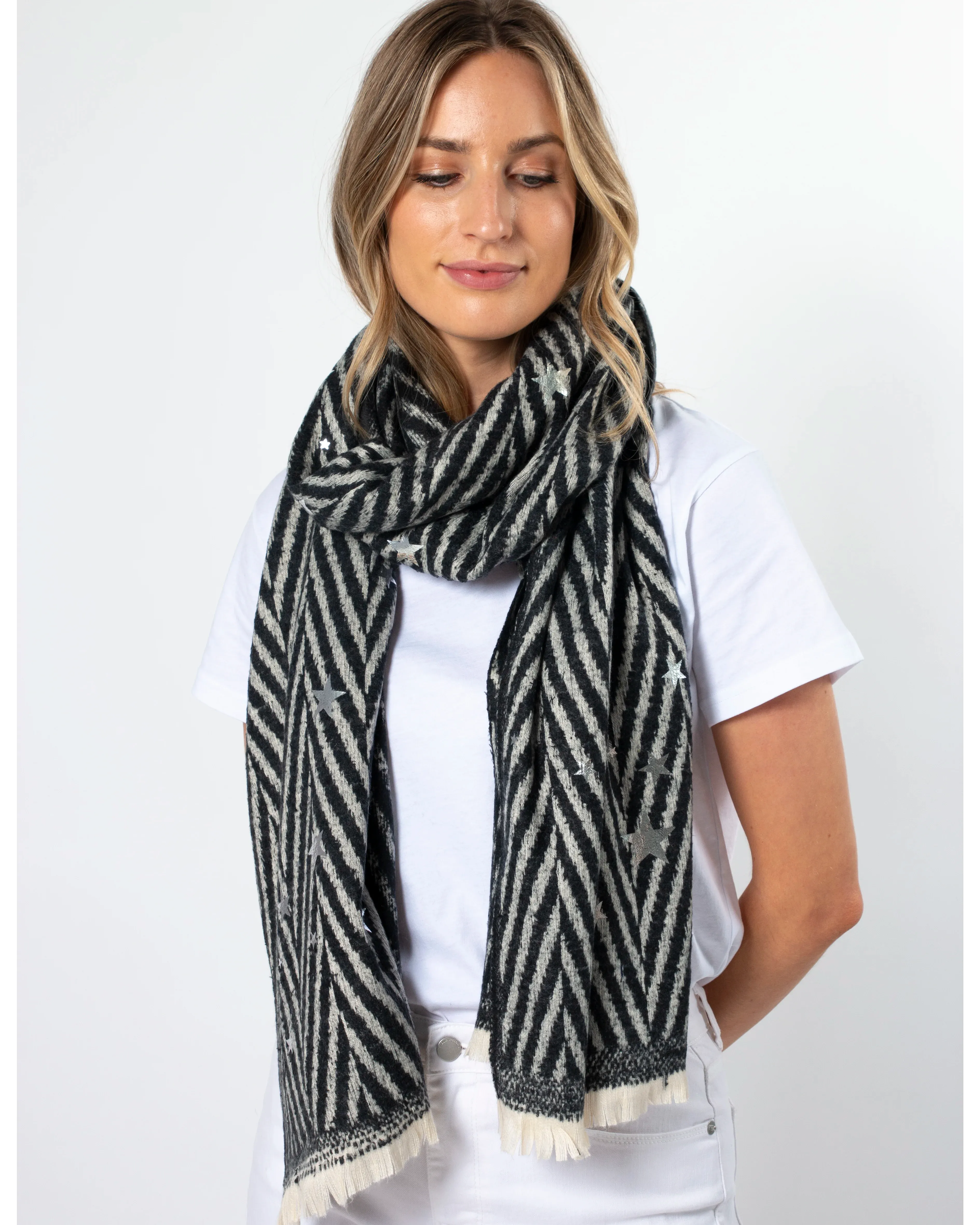 Scarf Diagonal Black Stripe with Golf Stars