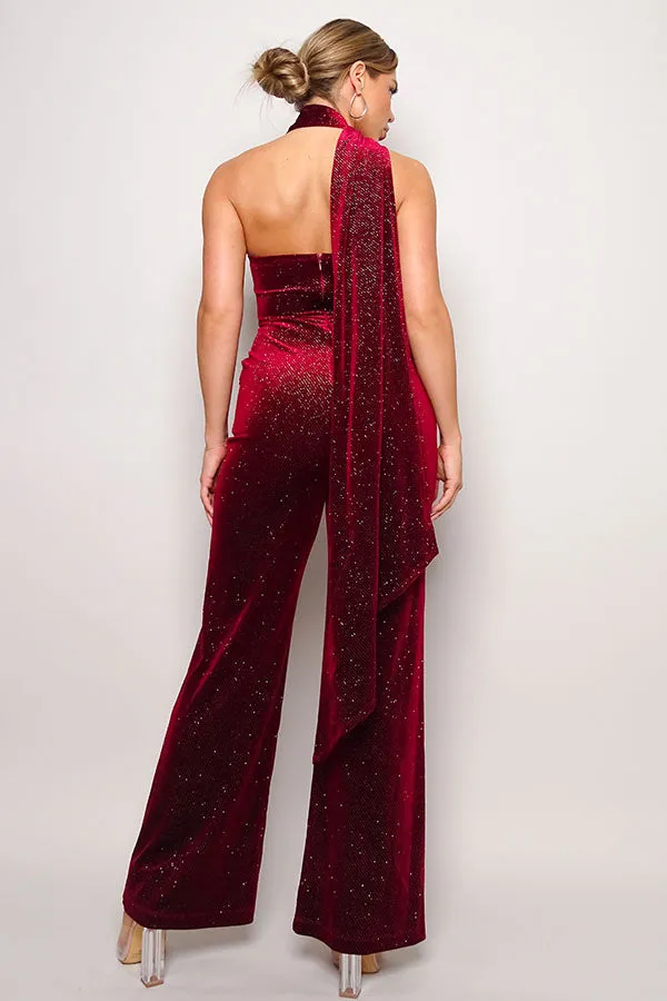 SCARF VELVET GLITTER JUMPSUIT