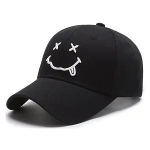 Smiley Face Embroidery Black Adjustable Baseball Cap 笑臉刺繡黑色可調節棒球帽 KCHT2388