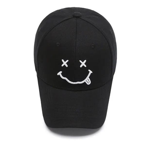 Smiley Face Embroidery Black Adjustable Baseball Cap 笑臉刺繡黑色可調節棒球帽 KCHT2388