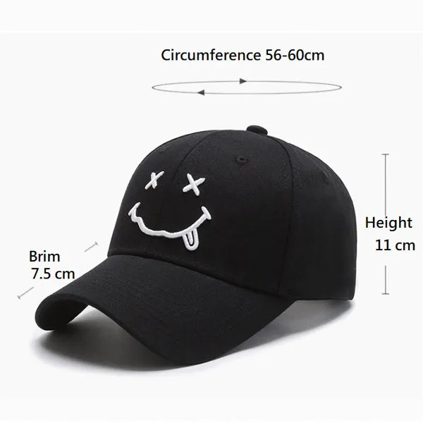 Smiley Face Embroidery Black Adjustable Baseball Cap 笑臉刺繡黑色可調節棒球帽 KCHT2388