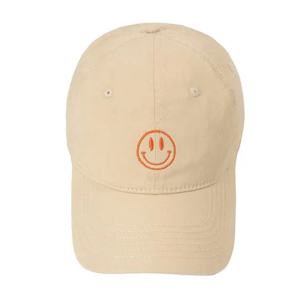 Smiley Face Embroidery Camel Adjustable Baseball Cap 笑臉刺繡駝色可調節棒球帽 KCHT2418