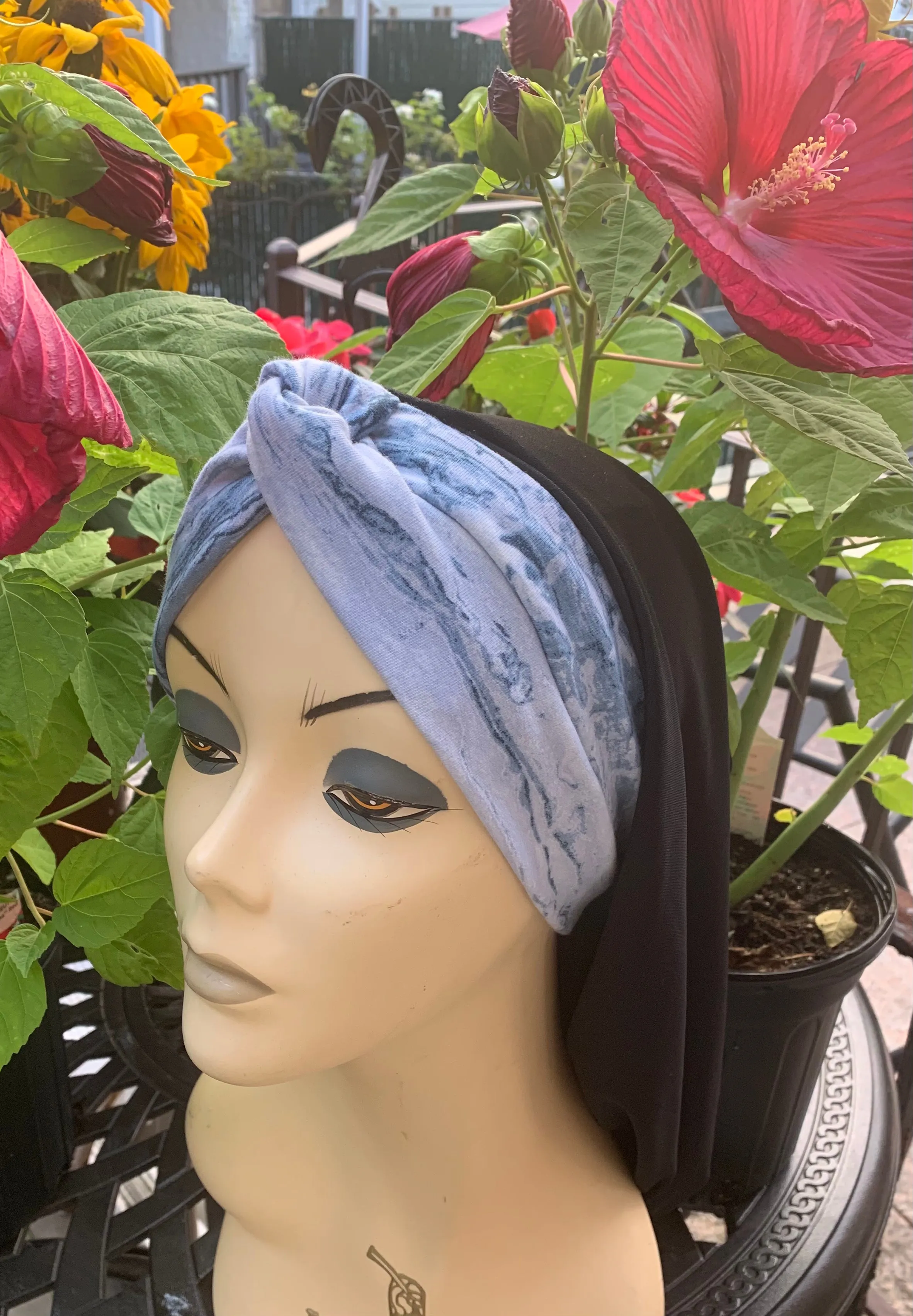 Snood Turban Hijab | Black and Light Blue | Made in USA