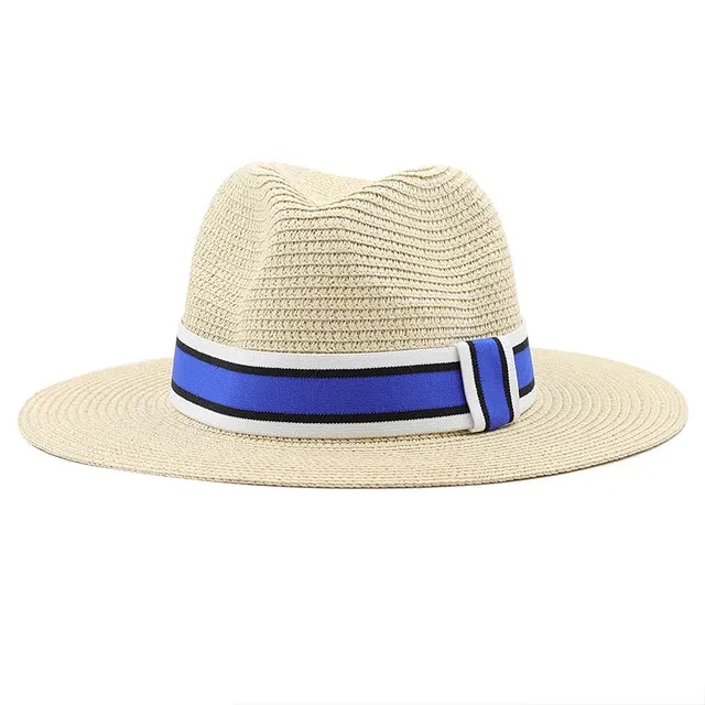 Striped Band Straw Wide Brim Hat