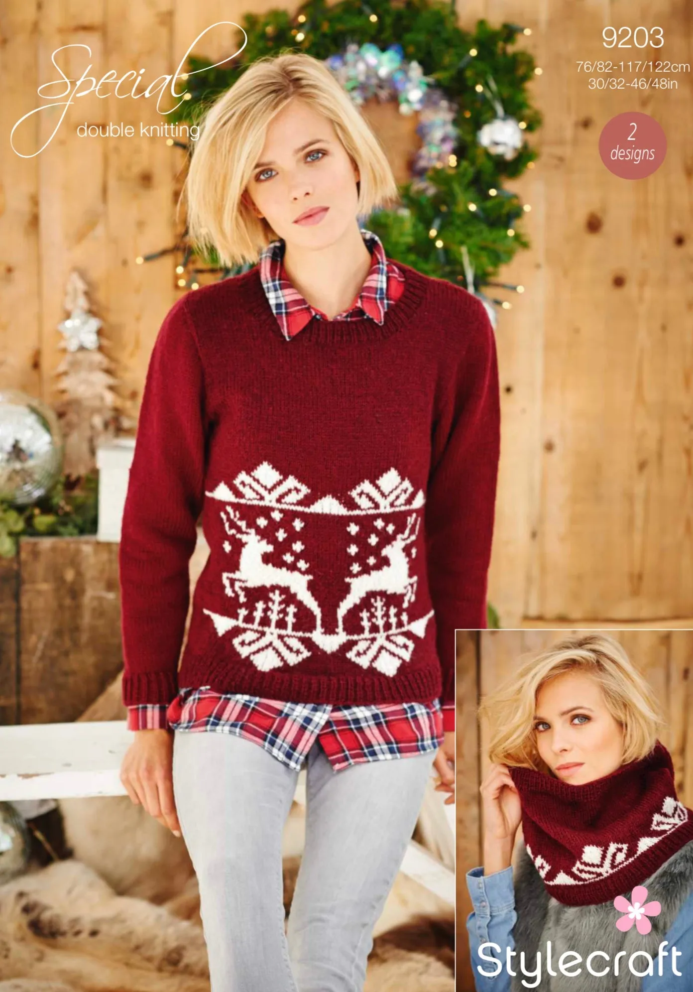 Stylecraft Ladies Double Knit Christmas Sweater Knitting Pattern 9203