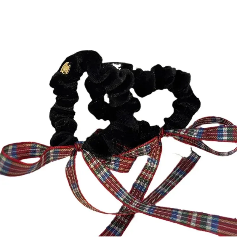 TAVIMART  -  Plaid Bow Hair Scrunchies Elastic Hair Scarf Black Hair Ties Bands Satin Hair Ribbon Scrunchy Red Ponytail Holder for Women Girl