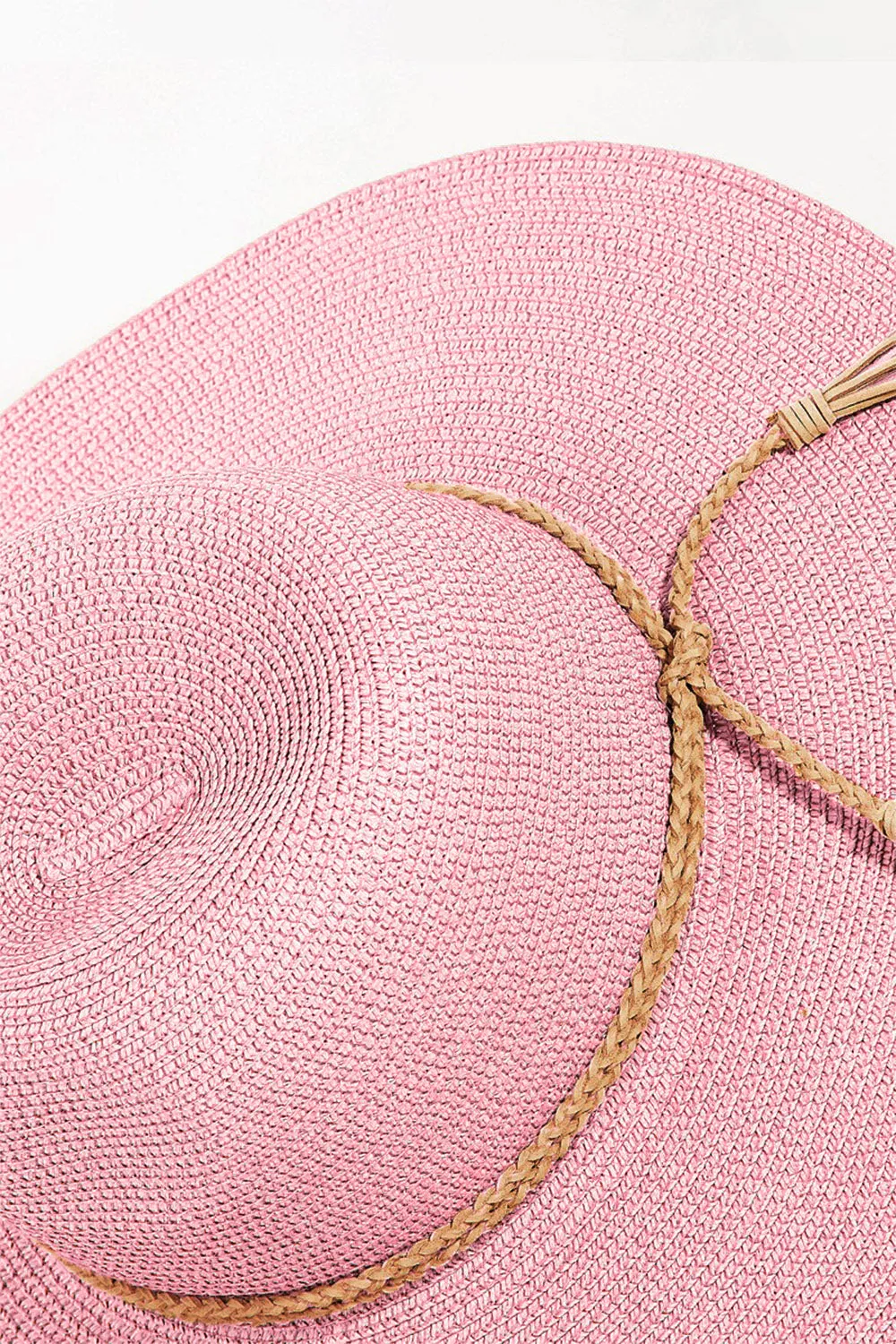 TEEK - Pink Fame Straw Braided Rope Strap Fedora Hat