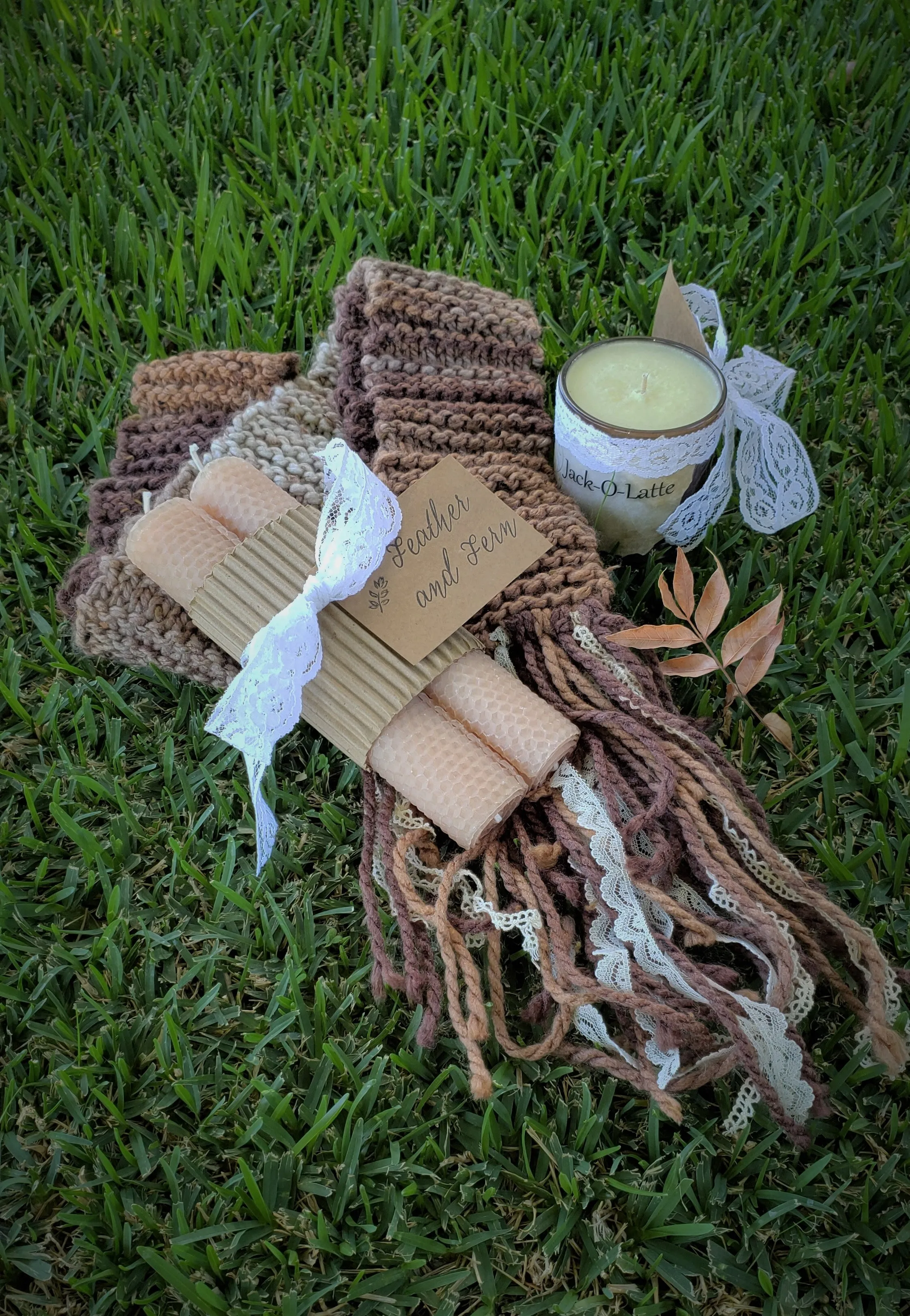 The "Autumn Tree" Knit Scarf with Vintage Lace Fringe