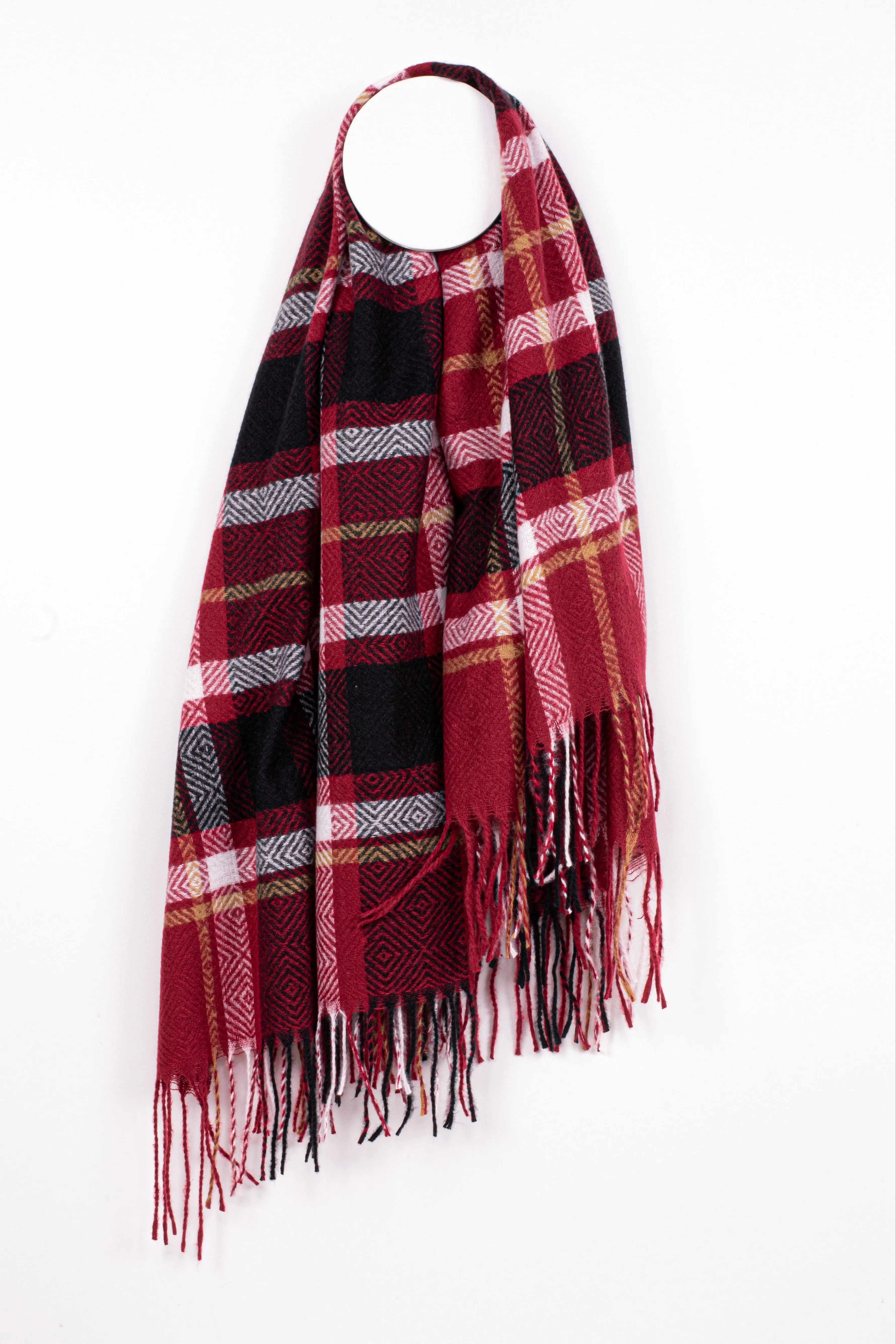 tom & eva Oversize Square Plaid Scarf With Fringe Border