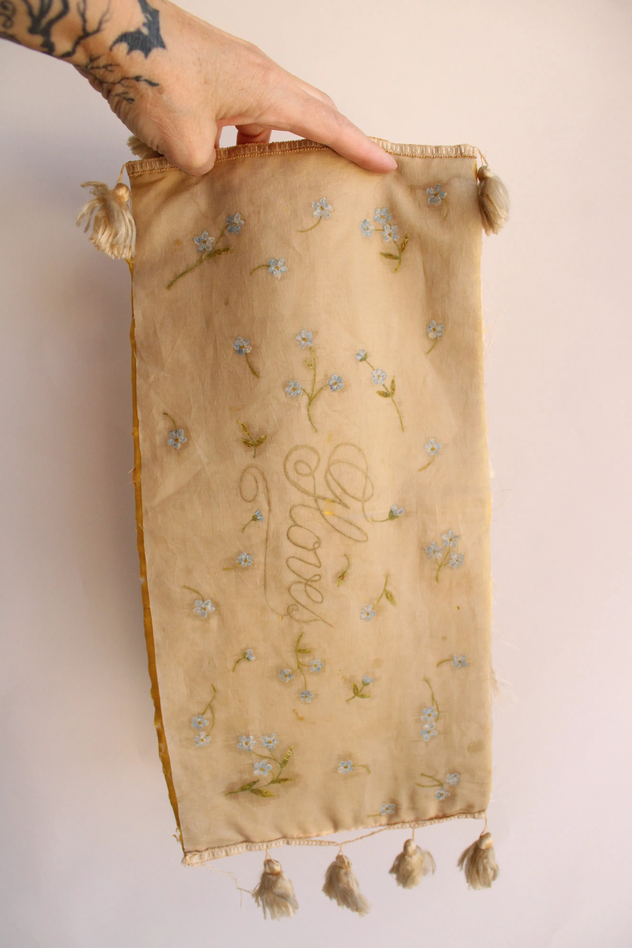 Vintage Antique Gold Silk Gloves Bag