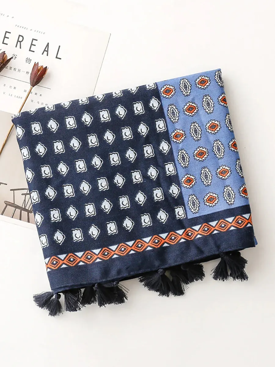 Vintage Geometric Spliced Tassel Sunproof Shawl Scarf