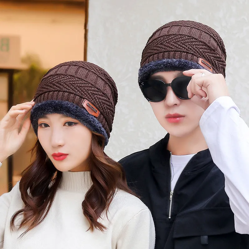 Warm And Thick Knitted And Velvet Autumn And Winter Cotton Hat Cold-proof Scarf