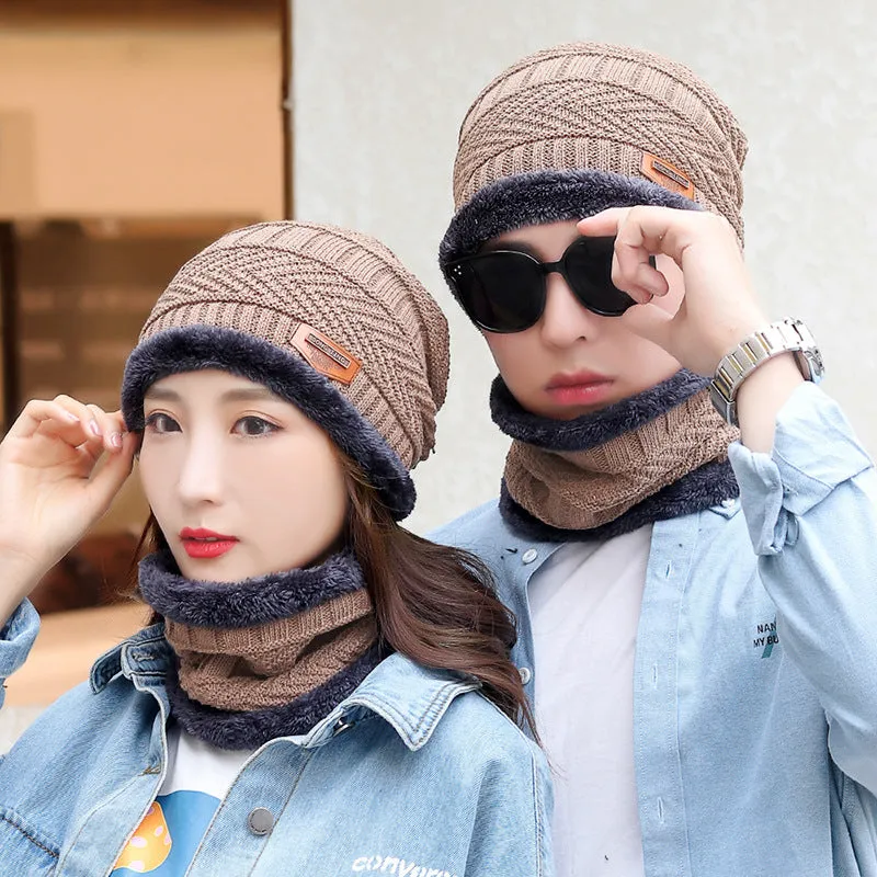 Warm And Thick Knitted And Velvet Autumn And Winter Cotton Hat Cold-proof Scarf