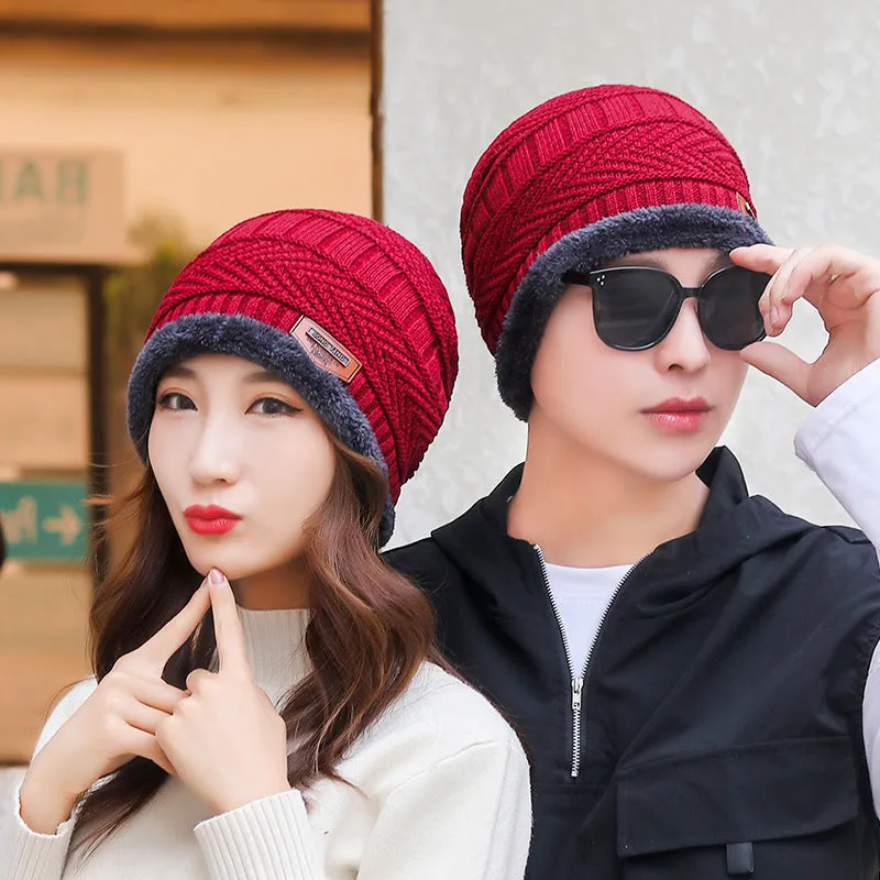 Warm And Thick Knitted And Velvet Autumn And Winter Cotton Hat Cold-proof Scarf