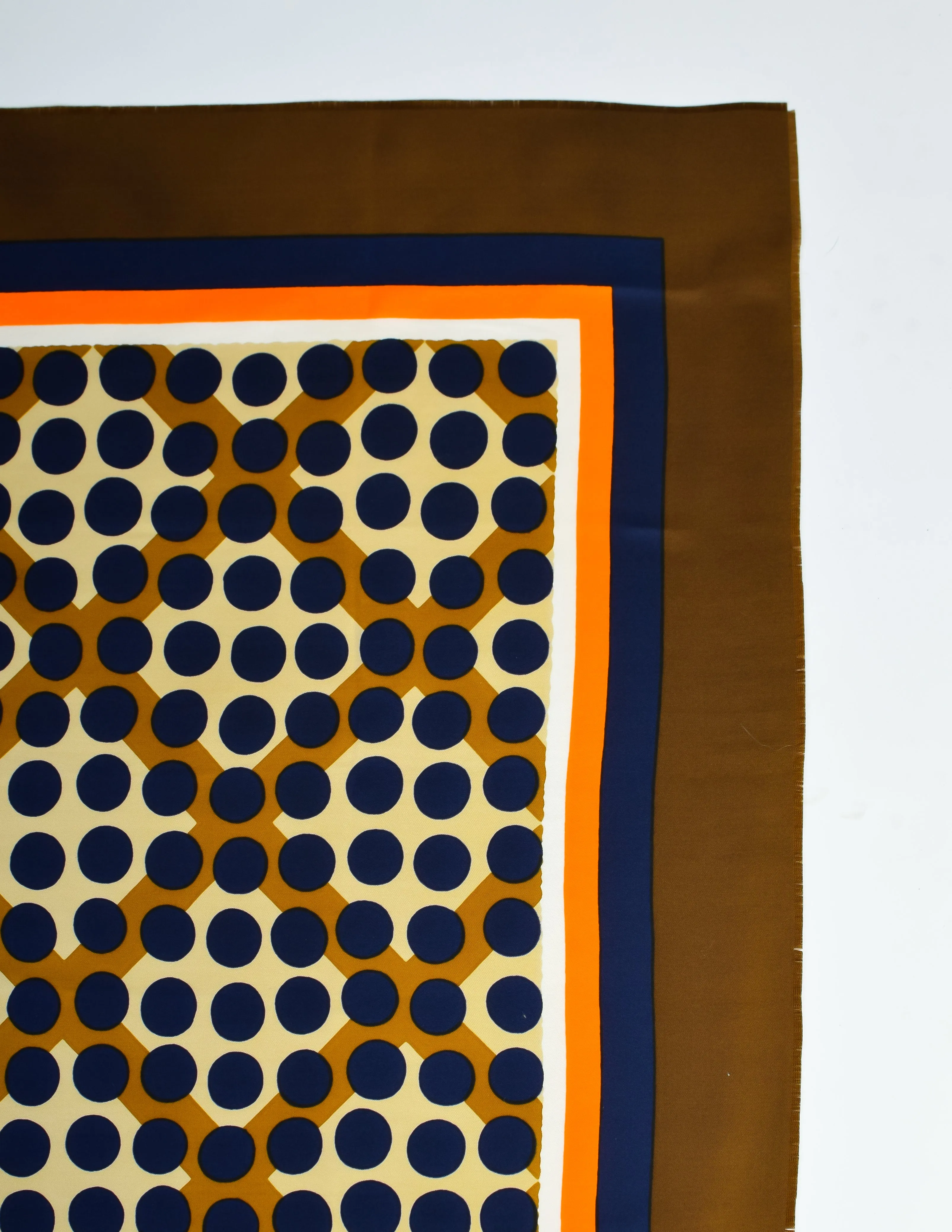 Yves Saint Laurent Vintage Brown Orange Blue Geometric Mod Silk Scarf